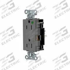 HUBBELL Receptacle: Hospital Grade, Decorator Duplex, 5-15R, Gray, 125V AC, 15 A, 2 Pole / 3 Wire (MPN HBL2172STGY)