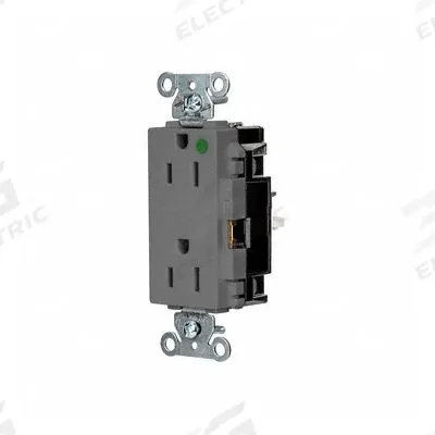 HUBBELL Receptacle: Hospital Grade, Decorator Duplex, 5-15R, Gray, 125V AC, 15 A - General Purpose Receptacles