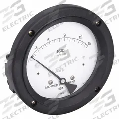 MIDWEST INSTRUMENT Differential Pressure Gauge: Back, 1/4 in NPT Female, Model 142, 4 1/2 in Dial (MPN 142-AC-00-OO-15P). Key specifications — Sensor Type: Diaphragm; Series: Model 142; Housing Material: Aluminum; Certificate of Calibration: Not Included.