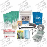 PROPAC, INC. Survival Kit: 68 Components, Bucket, 4 People Served (MPN K4004). Key specifications — Rations Included: (8) 4 oz Water Packet; First Aid Supplies Included: (36) First Aid Kits; Housing Material: Plastic; Container Type: Bucket; Hygiene Supplies Included: Personal Hygiene Kit; PPE and Shelter Supplies Included: (2) Pairs Work Gloves; Power and Lighting Supplies Included: 4-in-1 Flashlight Radio; Tools Included: (4) Multi-Tools.