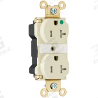 PASS & SEYMOUR Receptacle: Hospital Grade, Duplex, 5-20R, Ivory, 125V AC, 20 A, 2 Pole / 3 Wire (MPN PTTR63HI). Key specifications — attr1367147: PASS & SEYMOUR.