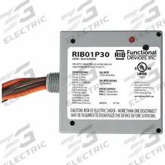 RIB Enclosed Pre-Wired Relay: 30 A Rating, DPST-NO, 0.50 in NPT (MPN RIB01P30). Key specifications — Nipple Size: 0.50 in NPT; Brand: RIB.