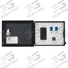 NVENT HOFFMAN Data Interface Port: Polycarbonate, 120V GFCI Receptacle/(2) RJ45, 5 A Reset, 120 V AC (MPN HGF5ETHETHCC). Key specifications — Manufacturer Part Number: HGF5ETHETHCC; Brand: NVENT HOFFMAN; Resets: 5 A Reset; IP Rating: IP66; Panel Configuration: 120V GFCI Receptacle; Panel Terminations: (2) RJ45.