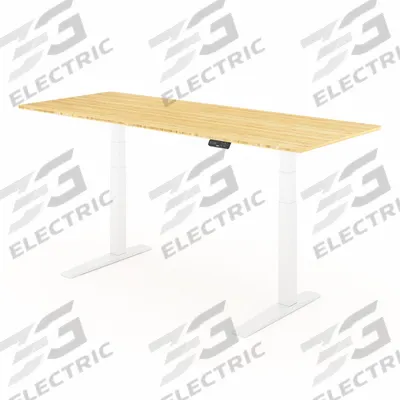 FLEXISPOT Standing Desk: Tan, Bamboo, 78 in Overall Wd, 30 in Overall Dp - Electric Adjustable-Height Desks