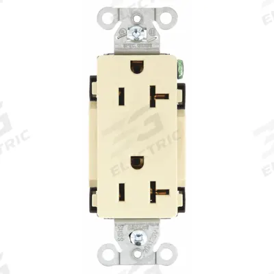 BRYANT Receptacle: Decorator Duplex, 5-20, Ivory, 125V AC, 20 A, 2 Pole / 3 Wire (MPN DRS20I) - General Purpose Receptacles
