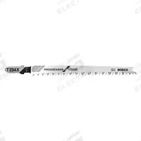 BOSCH Jigsaw Blade: 8/12, 4 1/2 in Blade Lg, Bi-Metal, Bi-Metal, T Shank, Laminates/Wood, 3 PK (MPN T234X3). Key specifications — attr1097716: Solid Stock; attr1097715: Bi-Metal; attr1097719: 8/12; attr1097721: Bi-Metal; attr1097728: BOSCH.