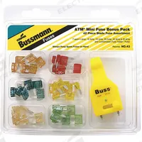 BUSSMANN Fuse Kit: Includes Series ATM, Automotive Fuses, 5 A – 30 A Range (MPN NO.43). Key specifications — Fuse Series Included: ATM; Tool Included: FT-3 Fuse Tester/Puller; Brand: BUSSMANN; Tools Included: Fuse Tester/Puller Combination.