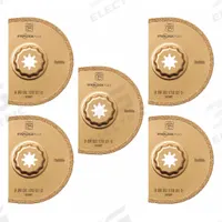 FEIN Oscillating Scraper Blade: 3 9/16 in Blade Wd, 3 9/16 in Blade Lg, Carbide Grit, 5 Pieces, 5 PK (MPN 63502170230). Key specifications — attr1097676: FEIN; attr1097658: Carbide Grit; attr1097655: Semi-Circular.