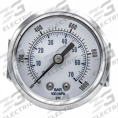 PIC GAUGES Industrial Pressure Gauge: 0 psi to 1,000 psi, 2 in Dial, 1/8 in NPT Male - U-Clamp Panel-Mount with Copper Wetted Parts