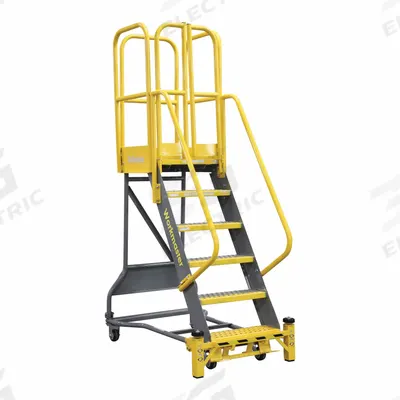 COTTERMAN Rolling Ladder: 5 ft Platform Ht, Assembled, Foot-Activated Step Lock, Steel - Steel Safety Cage Rolling Ladders
