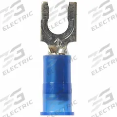 3M Fork Terminals: Blue, Nylon, #8 Stud Size, 16 AWG – 14 AWG Wire Range, Locking Fork, 600 V (MPN MNG14-8FLK). Key specifications — Barrel Style: Insulation Grip; Manufacturer Part Number: MNG14-8FLK; Brand: 3M.