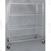 APPROVED VENDOR Wire Shelving Unit: 24 in x 48 in x 69 in, Dry, Split Sleeve, 4 Shelves, Silver (MPN 1ECH9). Key specifications — attr15738: Silver; attr14157: Chrome; attr14150: Dry; attr14159: Round; attr5304: 4; attr14155: (2) Swivel; attr14158: Steel; attr14156: Rubber.