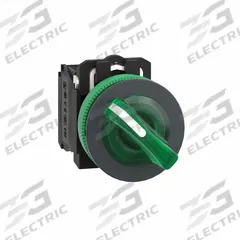 SCHNEIDER Selector Switch: 30 mm Panel Mounting Size, 2 Positions, Short Lever, 1NO/1NC (MPN XB5FK123B5). Key specifications — AC Contact Rating: 3 A @ 240 V; Action: Maintained/Maintained; Cam: No Cam Included; DC Contact Rating: 0.27 A @ 250 V; Hazardous Location Specification: Not Rated; Operator Head Material: Plastic; Operator Head Type: Short-Handled Knob; Operator Illumination: Illuminated.