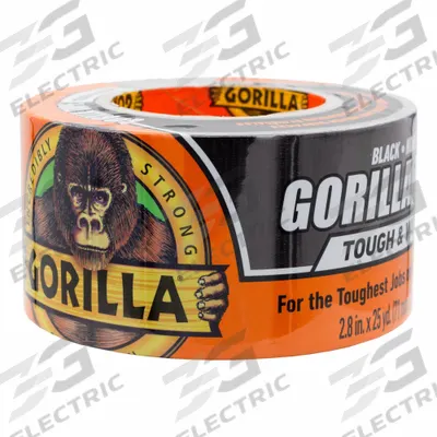 GORILLA Duct Tape: Heavy Duty, Black, 2 7/8 in Wd, 25 yd Lg, 16.75 mil Thick, Rubber - General Purpose Duct Tape