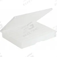 PLANO MOLDING Compartment Box: 11 1/2 in x 14 1/4 in x 2 1/4 in, Clear, 24 Compartments, Snap (MPN 5324-30). Key specifications — ESD Conductive: Not Electrostatic Discharge Conductive; Color: Clear; Brand: PLANO MOLDING; Material: Plastic.