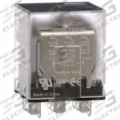 SCHNEIDER General Purpose Relay: Socket Mounted, 15 A Current Rating, 24V DC, 3PDT, E Socket (MPN 783XCXC-24D). Key specifications — Brand: SCHNEIDER; Base Type: Square; Mounting Style: Socket; Electrical Connection: Faston Terminal; Manufacturer Part Number: 783XCXC-24D; Operating Current: 15 A at 250V; Series: 783 Series.