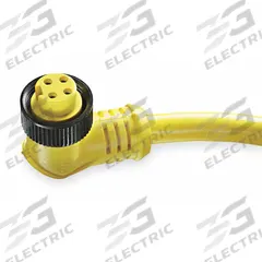 Cordset: 7/8"-16 Female Right Angle x Bare Wire, 4 Pins, Yellow, PVC, 6 ft Cable Lg (MPN 104001A01F060). Key specifications — Cable Jacket Color: Yellow; NEMA Rating: 6P; Cable Jacket Material: PVC; IP Rating: IP67; Wire Size: 16 AWG; Brand: BRAD HARRISON.