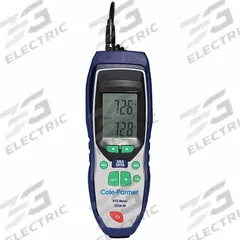COLE-PARMER NIST-Calibrared RTD Thermometer: -320°F to 1,562°F, 1 Channels (MPN 2025095). Key specifications — Accuracy: ±1.5⁰F (0.8⁰C) from -148 to 392⁰F (-99.9 to 199.9⁰C); Testing Functions: Min/Max Temperature; Brand: COLE-PARMER.
