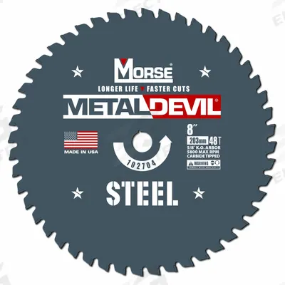 MORSE Circular Saw Blade: 8 in Blade Dia., 48 Teeth, 0.08 in Cut Wd, 5/8 in Arbor Size - Steel & General Metal-Cutting Blades
