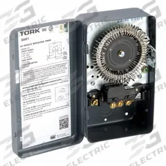 TORK Electromechanical Cycle Timer: 1 hr, 120V AC, SPDT, Mechanical (MPN 8601). Key specifications — Body Material: Metal; Indoor/Outdoor Usage: Indoor; Mounting Style: Surface; Brand: TORK.