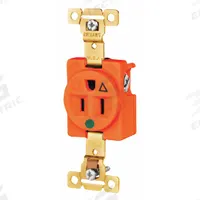 BRYANT Receptacle: Hospital Grade, Single, 5-15R, Orange, 125V AC, 15 A, 2 Pole / 3 Wire (MPN 8210IG)