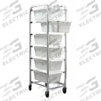 QUANTUM STORAGE SYSTEMS Tub Cart: 600 lb, 6 Bins/Tubs, White, 27 in L x 19 in W x 71 in H, White (MPN TR6-2516-8WT). Key specifications — Color: White; Caster/Wheel Configuration: (4) Swivel; Bin Color: White; Brand: QUANTUM STORAGE SYSTEMS.