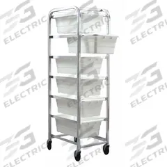 QUANTUM STORAGE SYSTEMS Tub Cart: 600 lb, 6 Bins/Tubs, White, 27 in L x 19 in W x 71 in H, White (MPN TR6-2516-8WT). Key specifications — Color: White; Caster/Wheel Configuration: (4) Swivel; Bin Color: White; Brand: QUANTUM STORAGE SYSTEMS.