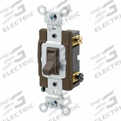 LEVITON Toggle Framed 3-Way, 20 Amp: Toggle Switch, 3-Way, Maintained, Brown, 120/277V AC, 20 A (MPN 54523-2). Key specifications — Illuminated: No; Voltage Rating: 120/277V AC.