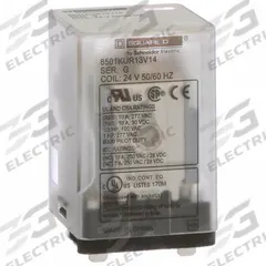 SCHNEIDER General Purpose Relay: Socket Mounted, 10 A Current Rating, 24V AC, 3PDT, C Socket (MPN 8501KUR13V14). Key specifications — Brand: SCHNEIDER; Base Type: Square; Mounting Style: Socket; Pin Shape: Flat; Electrical Connection: Quick-Connect; Manufacturer Part Number: 8501KUR13V14; Series: Square D 8501K Series.