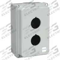 EATON Push Button Enclosure: 30mm, 2 Holes, Cast Zinc, NEMA 12/13/4/4X (MPN 10250TN12). Key specifications — attr211299: EATON; attr1043605: Washdown-Corrosion-Resistant.