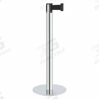 LAVI Barrier Post with Belt: Black, No Pattern, No Legend, 7 ft Belt Lg, Silver, 7 ft x 2 in (MPN 44-40703/BK). Key specifications — Base Material: Steel; Belt Color: Black; Brand: LAVI; Post Material: Steel; Post Color: Silver; Message: No Legend.