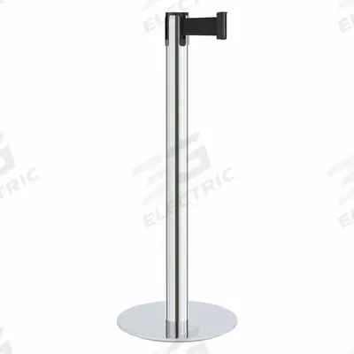 LAVI Barrier Post with Belt: Black, No Pattern, No Legend, 7 ft Belt Lg, Silver - Solid-Color Retractable Belt Post Barriers