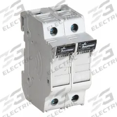 BUSSMANN Fuse Block: Finger-Safe, 2 Pole, 600 V AC, DIN Rail Mounting, Box Lug Termination (MPN CHCC2DU). Key specifications — Brand: BUSSMANN.