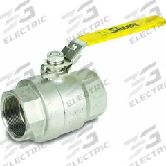 SHARPE Manual Two-Way Ball Valve: 3/8 in, 316 Stainless Steel, Straight Valve Body, FNPT x FNPT (MPN 4353010100). Key specifications — Brand: SHARPE; Handle: Locking Lever.