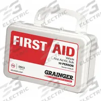 FIRST AID ONLY First Aid Kit and Housing: Vehicle, 10 People Served, 63 Components, Plastic (MPN 59308). Key specifications — Adhesive Bandages Included: Knuckle Bandage; Application: Vehicle; Brand: FIRST AID ONLY; Housing Color: White; Housing Material: Plastic; Includes Oral or Inhalant Medication: Medication Included; Mountable: Wall Mount; Oral and Inhalant Medicinals Included: (12) Aspirins.