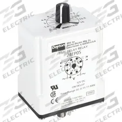 DAYTON Single Function Time Delay Relay: Socket Mounted, 12V DC, 10 A, 8 Pins/Terminals, On Delay (MPN 24EP05). Key specifications — Brand: DAYTON.