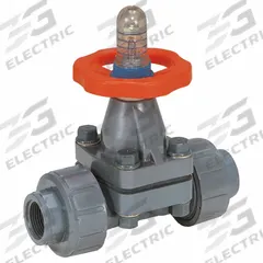 HAYWARD Diaphragm Valve: 1/2 in, PVC, 2-Way, NPT x Socket, 150 psi Max Pressure (CWP), EPDM/PTFE (MPN DAB1005UPF). Key specifications — Diaphragm Material: PTFE; Special Features: Position Indicator; Brand: HAYWARD.