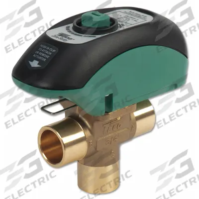 TACO Motorized Zone Valve: 8.9 Cv Flow Rate, 3-Way, 1 in Female Sweat, Non-Spring Return - 3-Way Sweat Connection Zone Valves