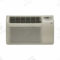 GE Through-the-Wall Air Conditioner: 300 sq ft – 350 sq ft, 115V AC, 8,000 BtuH, 5-20P, Slide Out (MPN AJEQ08AWJ). Key specifications — Brand: GE; Voltage: 115V AC; CEER Rating: 9.6; NEMA Plug Configuration: 5-20P; Special Features_Broad: Remote Control.