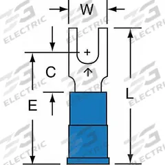 3M Fork Terminals: Blue, Vinyl, #6 Stud Size, 16 AWG – 14 AWG Wire Range, Block Fork, 1,000 V (MPN MV14-6FB/SK). Key specifications — Barrel Style: Funnel; Manufacturer Part Number: MV14-6FB/SK; Brand: 3M; Series: TH.