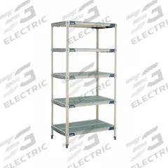 METRO Plastic Industrial Shelving: 24 in x 36 in, 74 in Overall Ht, 5 Shelves, Antimicrobial (MPN 5X537GX3). Key specifications — Resistance Properties: Antimicrobial; Frame Material: 304 Stainless Steel; Shelving Material: 304 Stainless Steel; Brand: METRO.