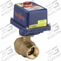 DYNAQUIP CONTROLS Electrically Actuated Two-Way Ball Valve: 1 1/2 in, Brass, 12 to 24V AC/DC (MPN EHH27ATE25H). Key specifications — Included Mounting: ISO 5211 Actuator Mounting Pad; Brand: DYNAQUIP CONTROLS; Stem Material: Nickel-Plated Brass; Actuator Features: Heater.