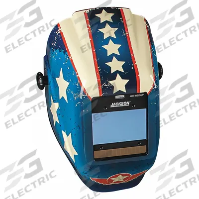 JACKSON SAFETY Welding Helmet: Auto-Darkening, 4 Arc Sensors, Blue/Red/White, Stars & Scars - Auto-Darkening Welding Helmets - Graphic