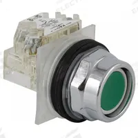 SCHNEIDER Extended Push Button Operator: Non-Illuminated, Extended Profile, Metallic, 30 mm, 1NO (MPN 9001KR2GH5). Key specifications — Brand: SCHNEIDER; Action: Momentary; Series: 9001K; Push Button Material Type: Metallic.