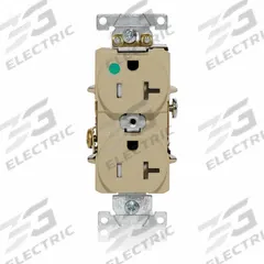 LEVITON Duplex Receptacle: Hospital Grade, Duplex, 5-20R, Ivory, 125V AC, 20 A, 2 Pole / 3 Wire (MPN T8300-I)