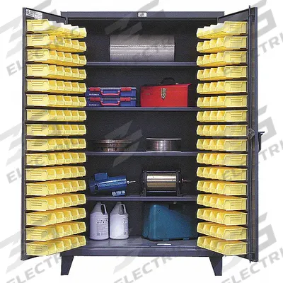 STRONG HOLD Bin Cabinet: 48 in x 24 in 78 in, 4 Shelves, 144 Bins, Yellow, Flush, 12 ga Panel - Standard Bin Cabinets with Shelves