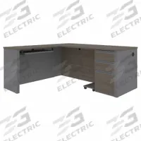 BESTAR L-Shaped Office Desk: Bark Grey/Slate, 71 1/8 in Overall Wd, 69 1/4 in Overall Dp (MPN 99860-000047). Key specifications — Color: Slate; Desktop Color: Bark Grey; Material: Particle Board; Product Material: Laminate Particle Board.
