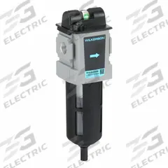WILKERSON Filter: Coalescing, 3/8 in NPT, 0.01 micron, 36 scfm, 150 psig Max Op Pressure, Auto Drain (MPN M18-03-CG00B). Key specifications — attr110055: 18; attr110008: WILKERSON.
