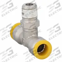 PARKER Push-Fit Tee Fitting: 10 mm OD x 10 mm OD x 1/4 in Pipe Size, Brass, 25 17/32 mm Overall Lg (MPN W172PLP-10M-4R). Key specifications — Brand: PARKER; Thread Size A: 1/4".