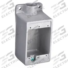 HUBBELL KILLARK Electrical Box: Iron, Rectangular, 1 Gangs, 3/4 in Hub Size, 28 cu in Capacity, Gray (MPN FD-2M). Key specifications — Color: Gray; Brand: HUBBELL KILLARK.